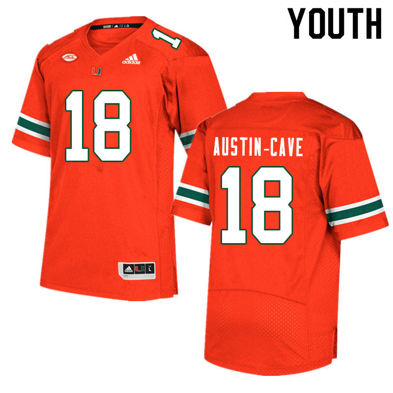 Youth #18 Tirek Austin-Cave Miami Hurricanes College Football Jerseys Sale-Orange